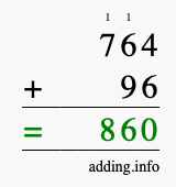Calculate 764 + 96 using long addition
