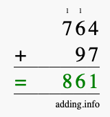 Calculate 764 + 97 using long addition