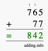 Calculate 765 + 77 using long addition