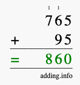 Calculate 765 + 95 using long addition