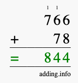 Calculate 766 + 78 using long addition