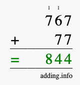 Calculate 767 + 77 using long addition