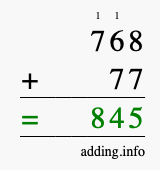 Calculate 768 + 77 using long addition