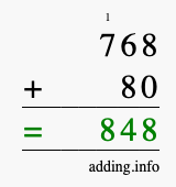 Calculate 768 + 80 using long addition