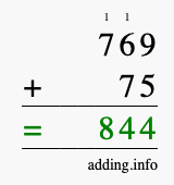 Calculate 769 + 75 using long addition
