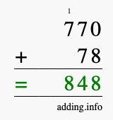 Calculate 770 + 78 using long addition