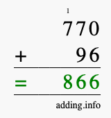 Calculate 770 + 96 using long addition