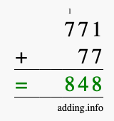 Calculate 771 + 77 using long addition