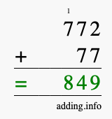 Calculate 772 + 77 using long addition
