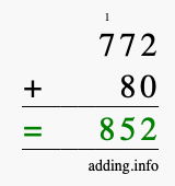 Calculate 772 + 80 using long addition