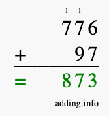 Calculate 776 + 97 using long addition