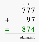 Calculate 777 + 97 using long addition