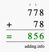 Calculate 778 + 78 using long addition