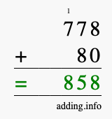 Calculate 778 + 80 using long addition
