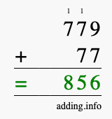 Calculate 779 + 77 using long addition