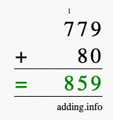 Calculate 779 + 80 using long addition