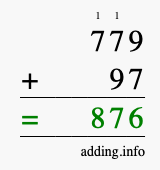 Calculate 779 + 97 using long addition