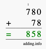 Calculate 780 + 78 using long addition