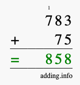 Calculate 783 + 75 using long addition
