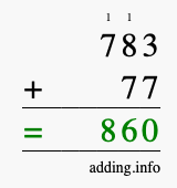 Calculate 783 + 77 using long addition