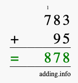Calculate 783 + 95 using long addition
