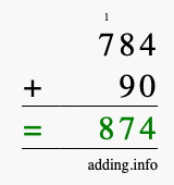 Calculate 784 plus 90 using long addition Calculate 784 + 90 using long addition