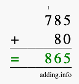 Calculate 785 + 80 using long addition