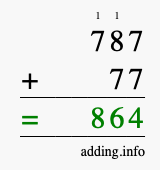 Calculate 787 + 77 using long addition