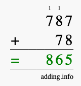Calculate 787 + 78 using long addition