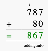 Calculate 787 + 80 using long addition
