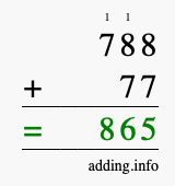 Calculate 788 + 77 using long addition