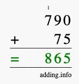 Calculate 790 + 75 using long addition