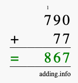 Calculate 790 + 77 using long addition