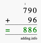 Calculate 790 + 96 using long addition