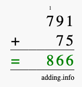 Calculate 791 + 75 using long addition