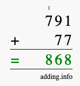 Calculate 791 + 77 using long addition