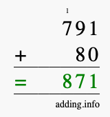 Calculate 791 + 80 using long addition