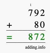 Calculate 792 + 80 using long addition