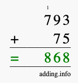 Calculate 793 + 75 using long addition