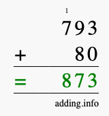 Calculate 793 + 80 using long addition