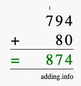 Calculate 794 + 80 using long addition