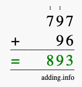 Calculate 797 + 96 using long addition