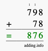 Calculate 798 + 78 using long addition