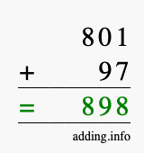 Calculate 801 + 97 using long addition