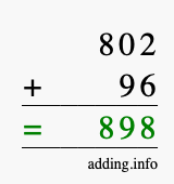 Calculate 802 + 96 using long addition