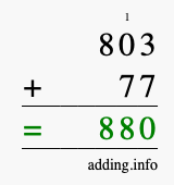 Calculate 803 + 77 using long addition