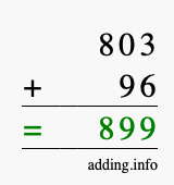 Calculate 803 + 96 using long addition