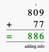 Calculate 809 + 77 using long addition