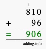Calculate 810 + 96 using long addition