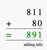 Calculate 811 + 80 using long addition